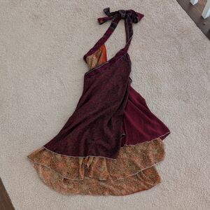 BOGO! Chic Drape Asymmetrical Swim Sarong Coverup in Burgundy and Orange